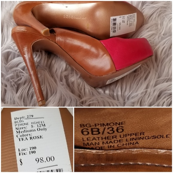 BCBG Pimone Pink/Brown Sling Back Leather Heels 6 - Picture 8 of 8